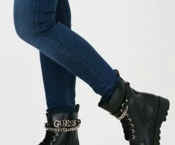 Guess nina bottines à lacets en noir -Bottes Femme Soldes 112564 8