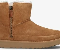 Ugg w classic zip mini bottes fourrure en cognac