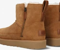 Ugg w classic zip mini bottes fourrure en cognac -Bottes Femme Soldes 112608 3