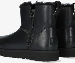Ugg w classic zip mini bottes fourrure en noir -Bottes Femme Soldes 112610 3