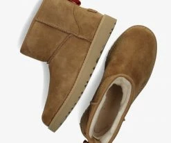 Ugg w classic mini logo zip bottes fourrure en camel -Bottes Femme Soldes 201900 5
