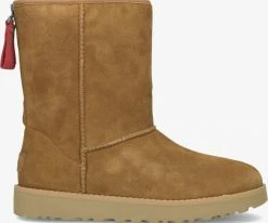 Ugg w classic short logo zip bottes fourrure en camel