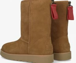 Ugg w classic short logo zip bottes fourrure en camel -Bottes Femme Soldes 201902 3
