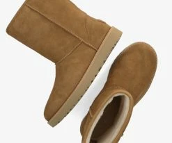 Ugg w classic short logo zip bottes fourrure en camel -Bottes Femme Soldes 201902 5
