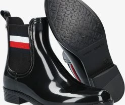 Tommy hilfiger corporate ribbon rainboot bottes en caoutchouc en noir -Bottes Femme Soldes 206618 4