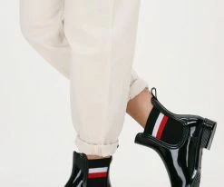 Tommy hilfiger corporate ribbon rainboot bottes en caoutchouc en noir -Bottes Femme Soldes 206618 8