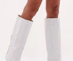 Nikkie croco high boots bottes hautes en blanc 11 Nikkie croco high boots bottes hautes en blanc -Bottes Femme Soldes 223574 8