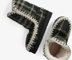Mou eskimo 24 tartan bottes fourrure en vert -Bottes Femme Soldes 224740 5