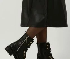 Tommy hilfiger th essentials biker boot bottines à lacets en noir -Bottes Femme Soldes 228438 8